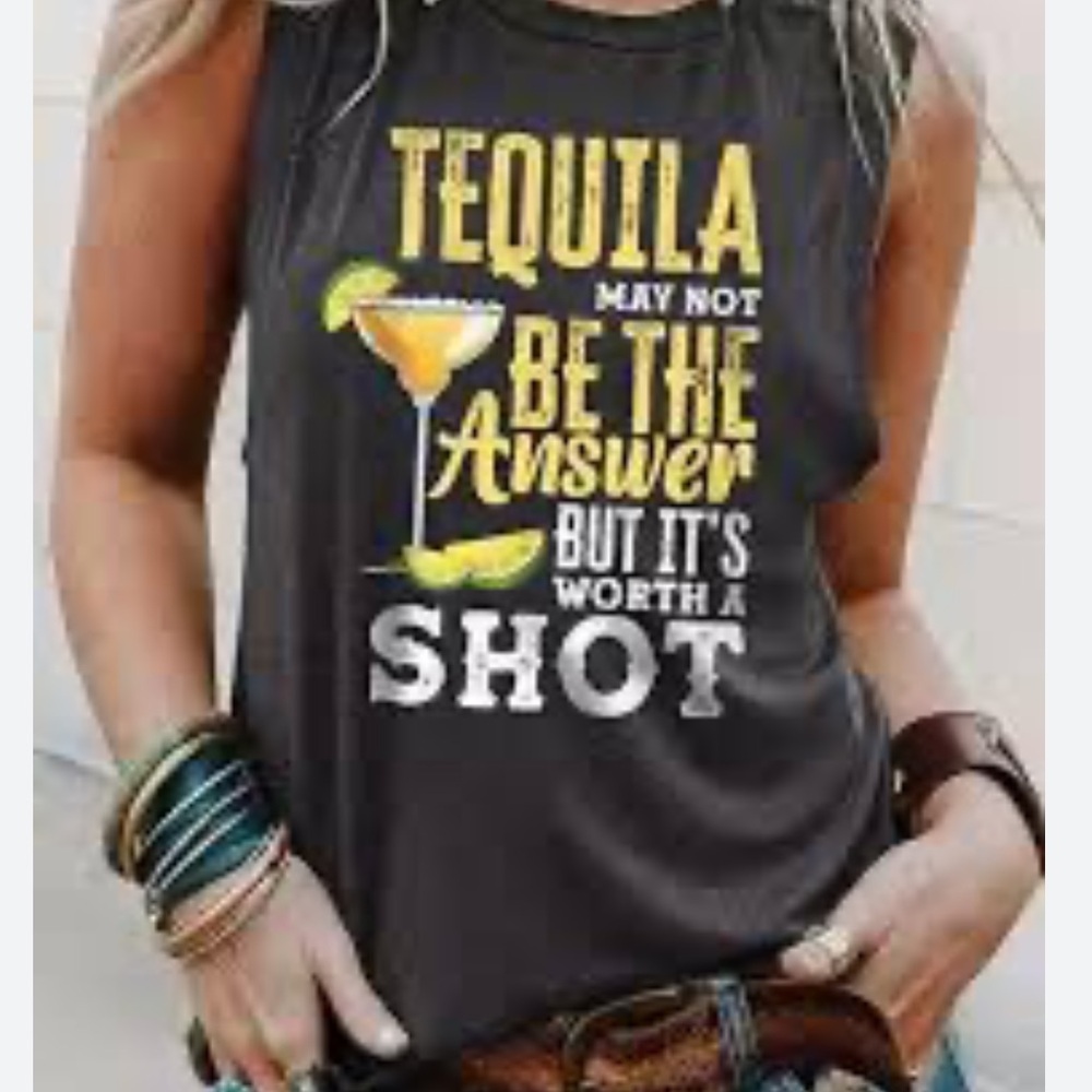NWT Tequila may not be the answer but it’s worth a shot Margarita tank muscle T